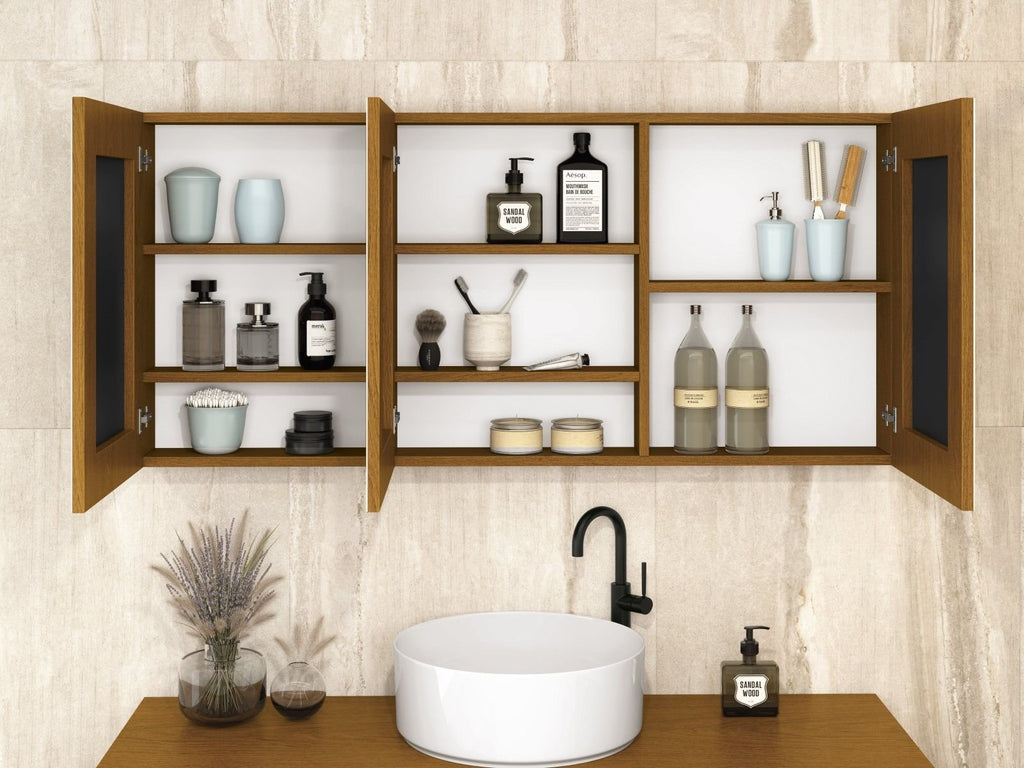 Espelheira para Banheiro Astral Design Intenso 3 Espelhos 120cm Freijó Suspensa MDF