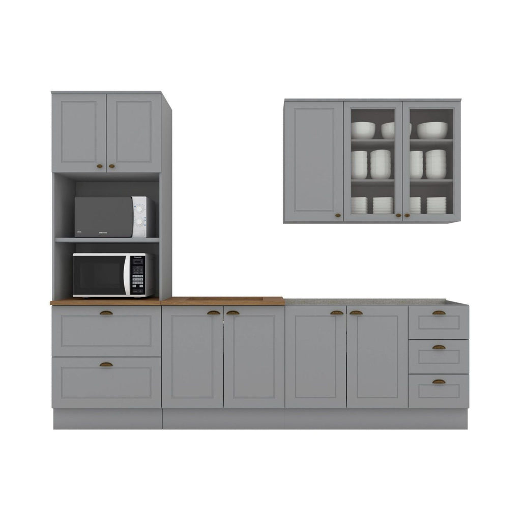 Cozinha Completa Modulada 9 Portas 5 Gavetas Emily Cinza/Nature Espresso Móveis