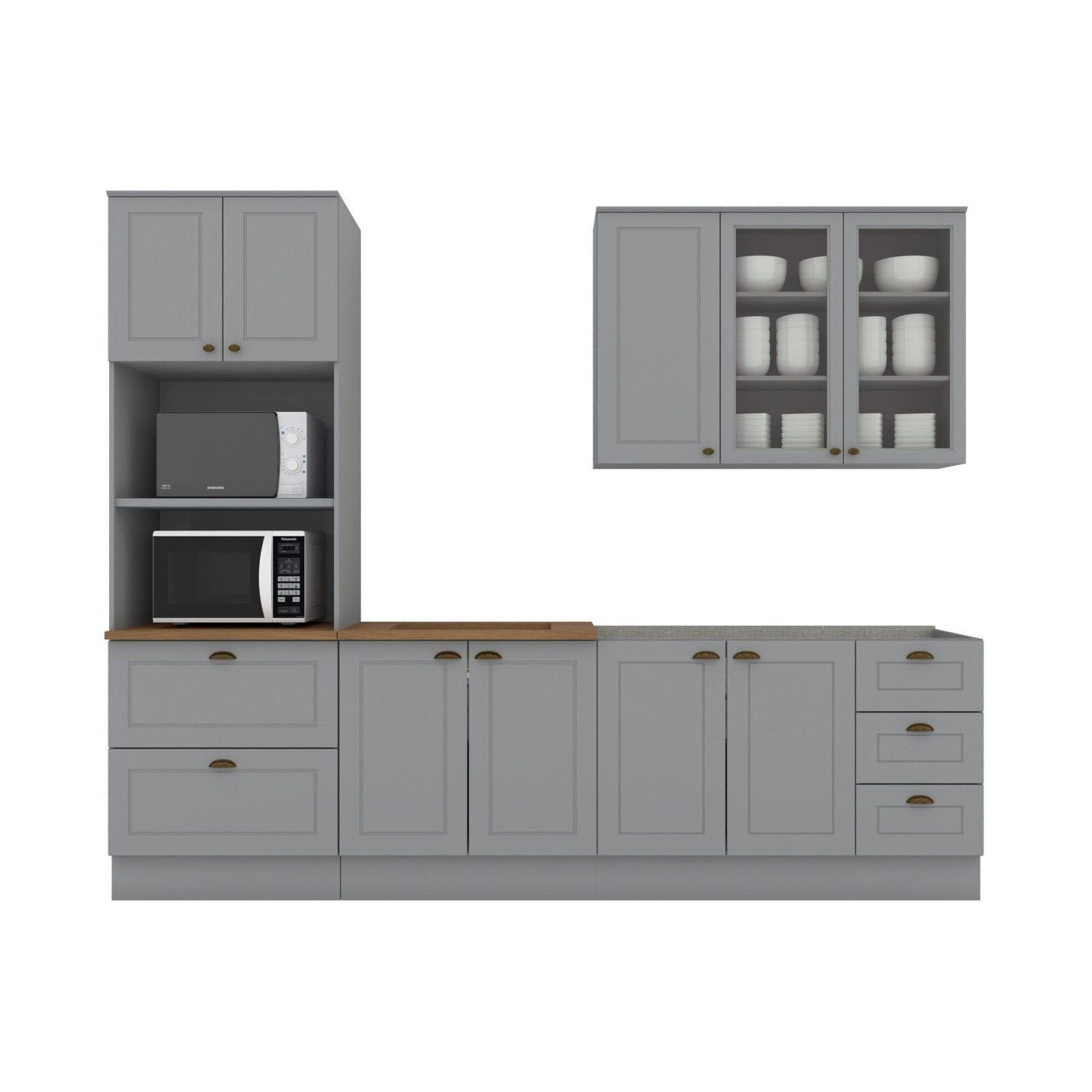 Cozinha Completa Modulada 9 Portas 5 Gavetas Emily Cinza/Nature Espresso Móveis