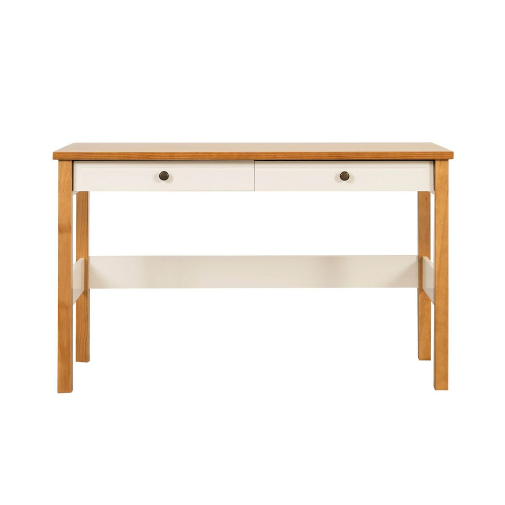 Escrivaninha Mesa Escritório Ananda 2 Gavetas 120cm MDF CabeCasa MadeiraOriginals Off-White e Mel Marrom