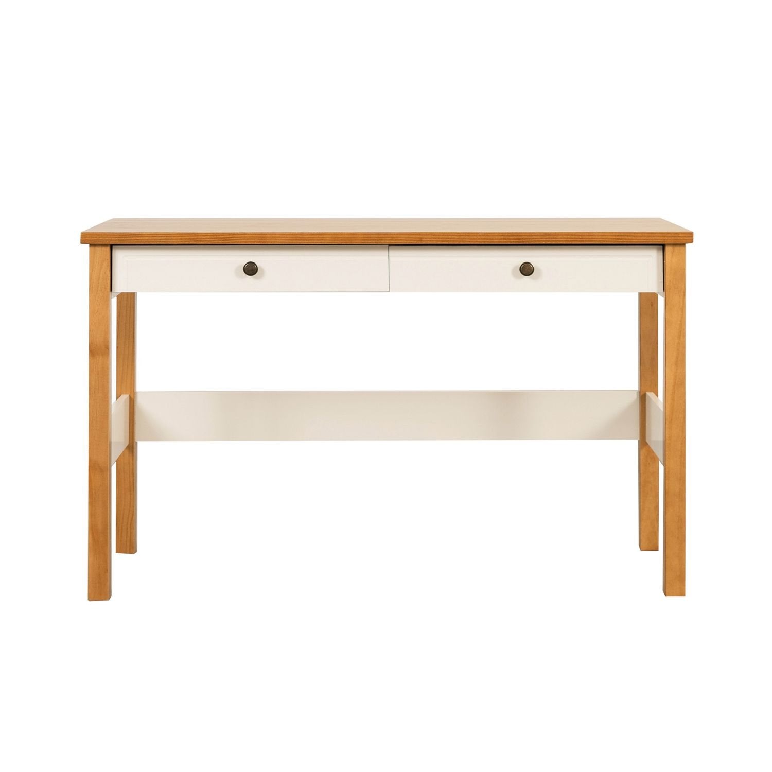 Escrivaninha Mesa Escritório Ananda 2 Gavetas 120cm MDF CabeCasa MadeiraOriginals Off-White e Mel Marrom
