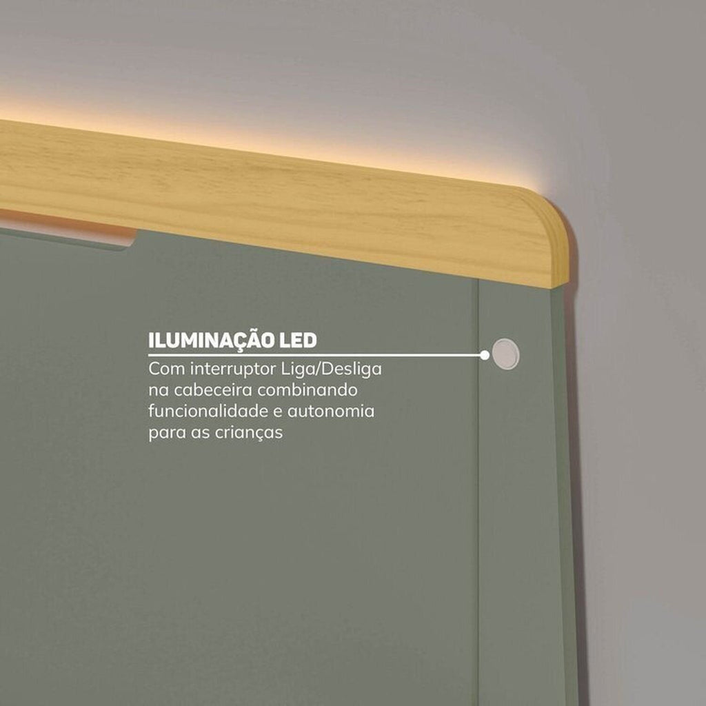 Quarto Infantil Completo Guarda-Roupa Curió Bicama Escrivaninha Estante Petit Verde/Mel Casatema