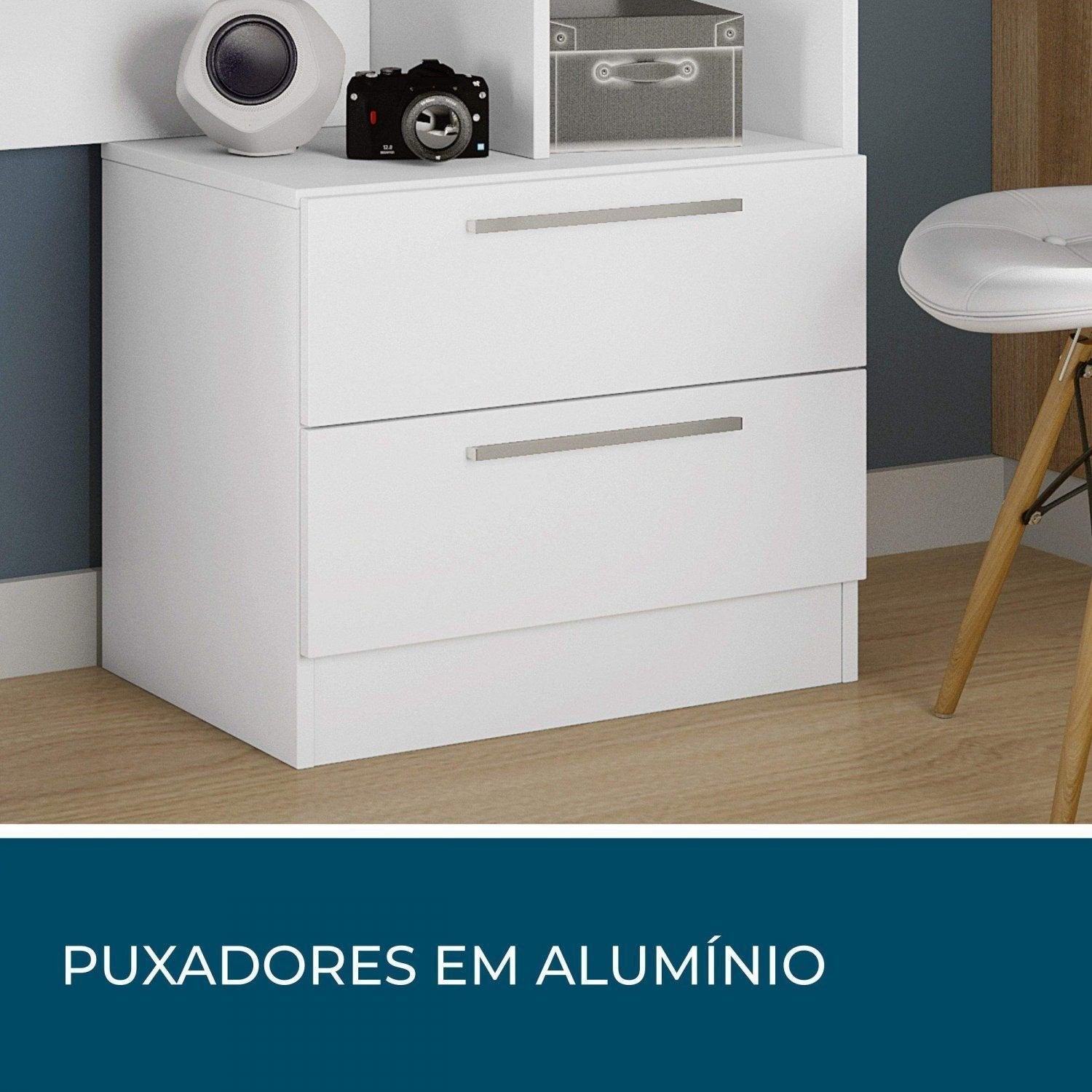 Escrivaninha Mesa Escritório com Estante Office Nt 2010 2 Gavetas 131,5cm Notável Móveis