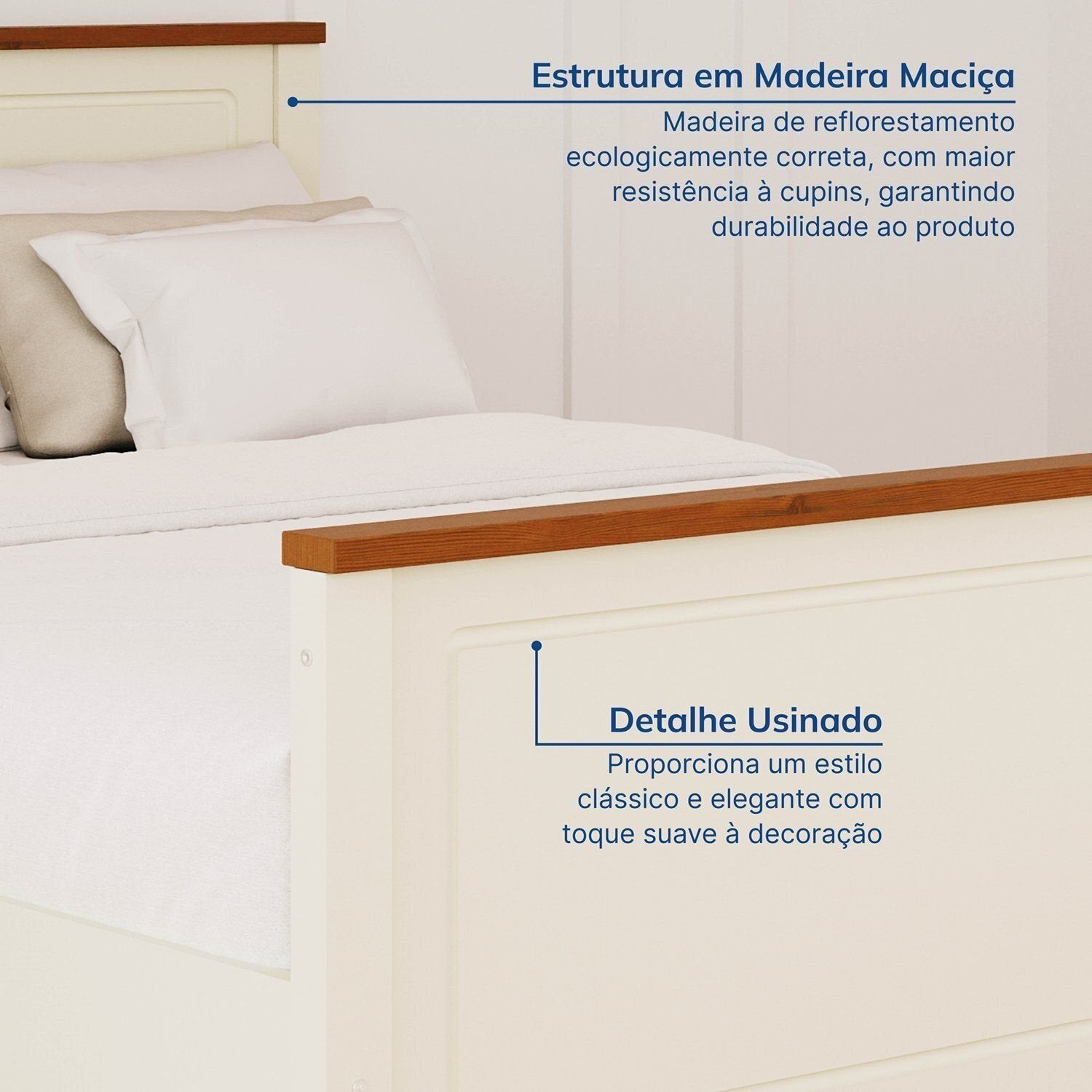 Cama Casal Ananda CabeCasa MadeiraOriginals Branco/Off-White/Mel