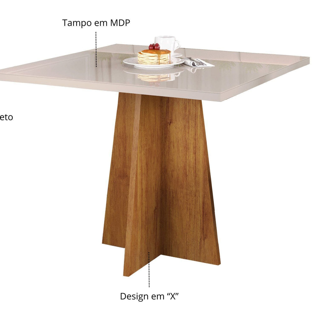 Conjunto Canto Alemão Baú Bariloche Mesa Quadrada 90x90 com 2 Cadeiras Venus MDP Viero 958028