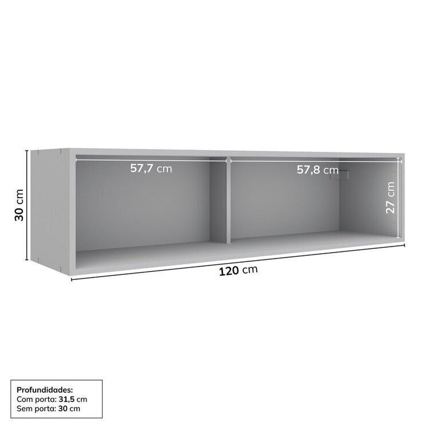 Cozinha Modulada Nara CabeCasa MadeiraOriginals 15 Peças 11 Aéreos 3 Balcões 1 Cristaleira Cinza