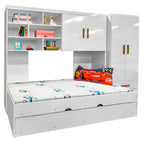 Quarto Infantil Chiara 4 Peças Roupeiro 2 Portas Módulo Aéreo Cama com Auxiliar Branco Phoenix Baby
