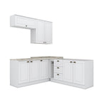 Cozinha Completa Modulada Emily Espresso Móveis 6 Peças 8 Portas 3 Gavetas Branco/Calcare