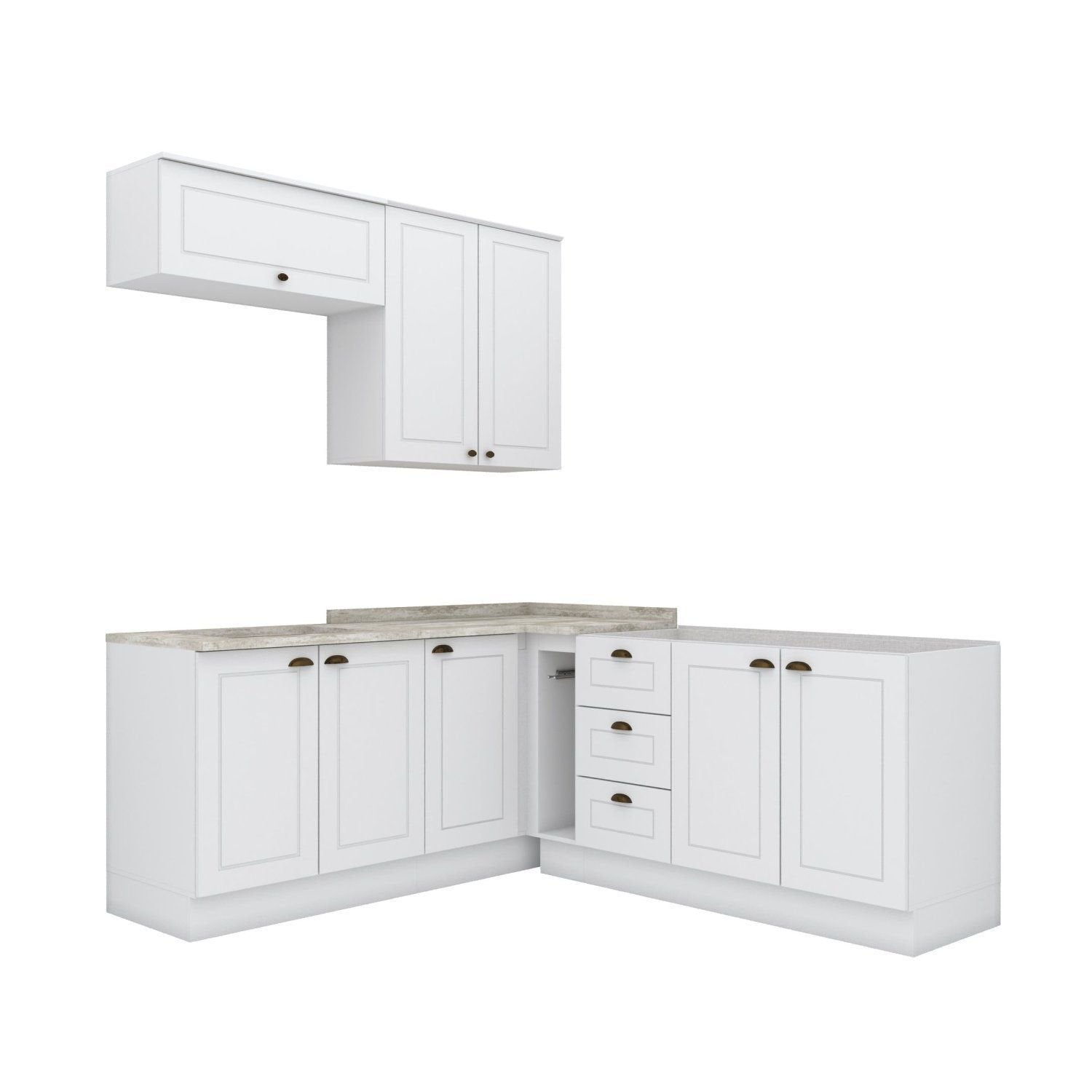 Cozinha Completa Modulada Emily Espresso Móveis 6 Peças 8 Portas 3 Gavetas Branco/Calcare