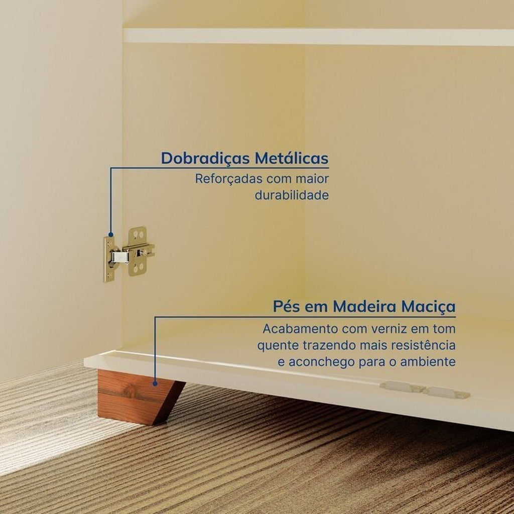 Conjunto Sala Ananda Rack e Armário Madeira Maciça Off White/Mel CabeCasa MadeiraMadeira