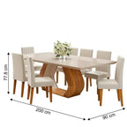 Conjunto Sala de Jantar Mesa Retangular Tampo Vidro e MDF com 8 Cadeiras Renova Yescasa