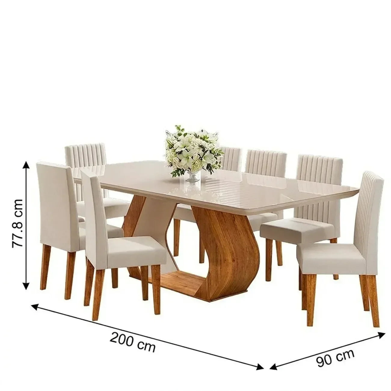 Conjunto Sala de Jantar Mesa Retangular Tampo Vidro e MDF com 8 Cadeiras Renova Yescasa