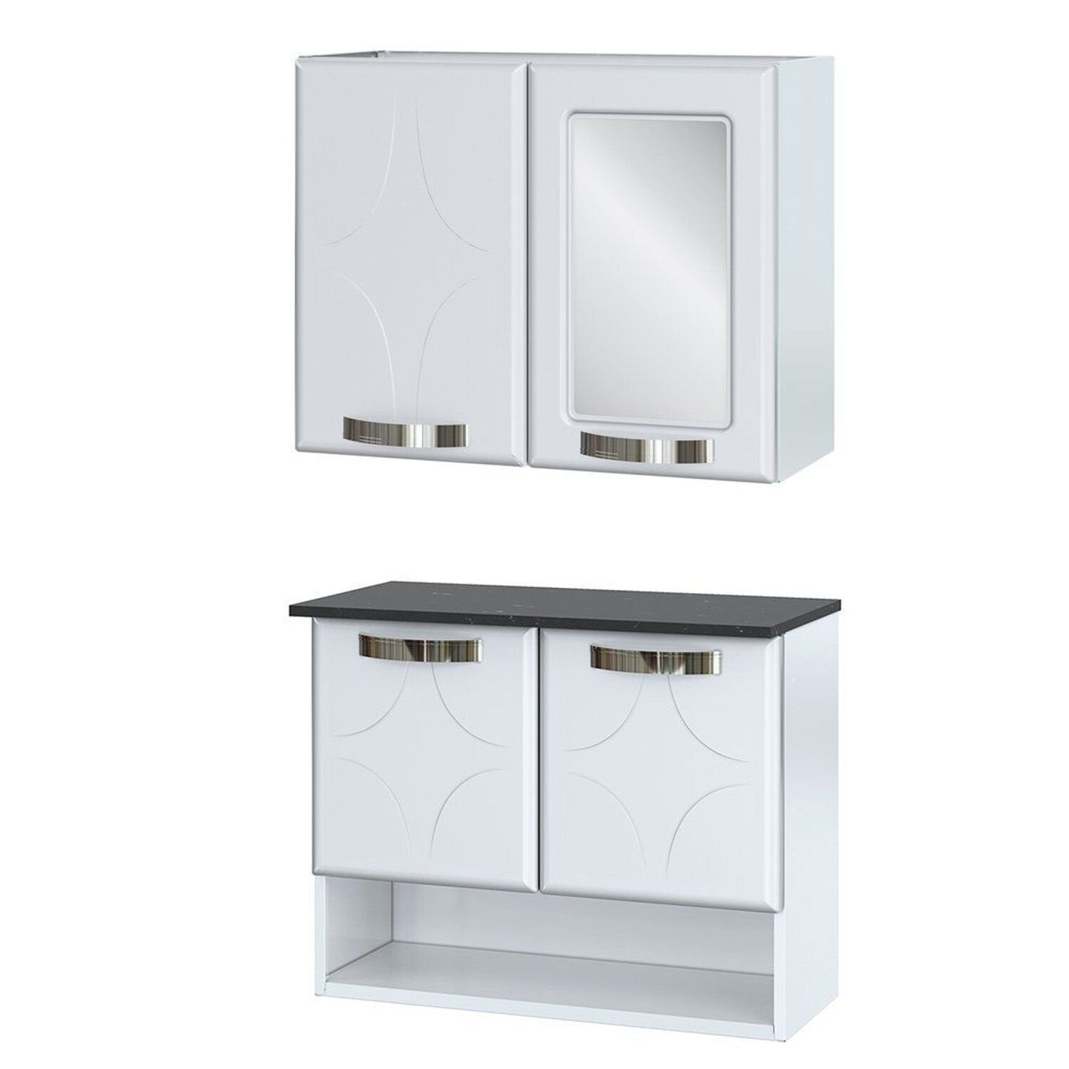 Kit Conjunto para Banheiro em Aço Rubi 4 Portas com Espelho Telasul Branco