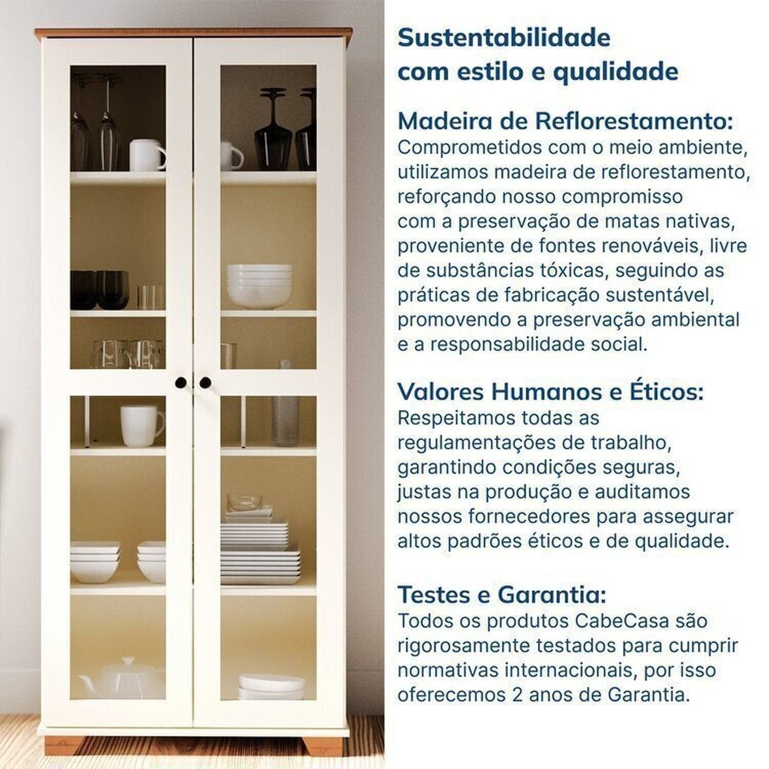 Conjunto Sala de Estar Ananda Rack e Cristaleira Madeira Maciça Off White/Mel CabeCasa MadeiraMadeira