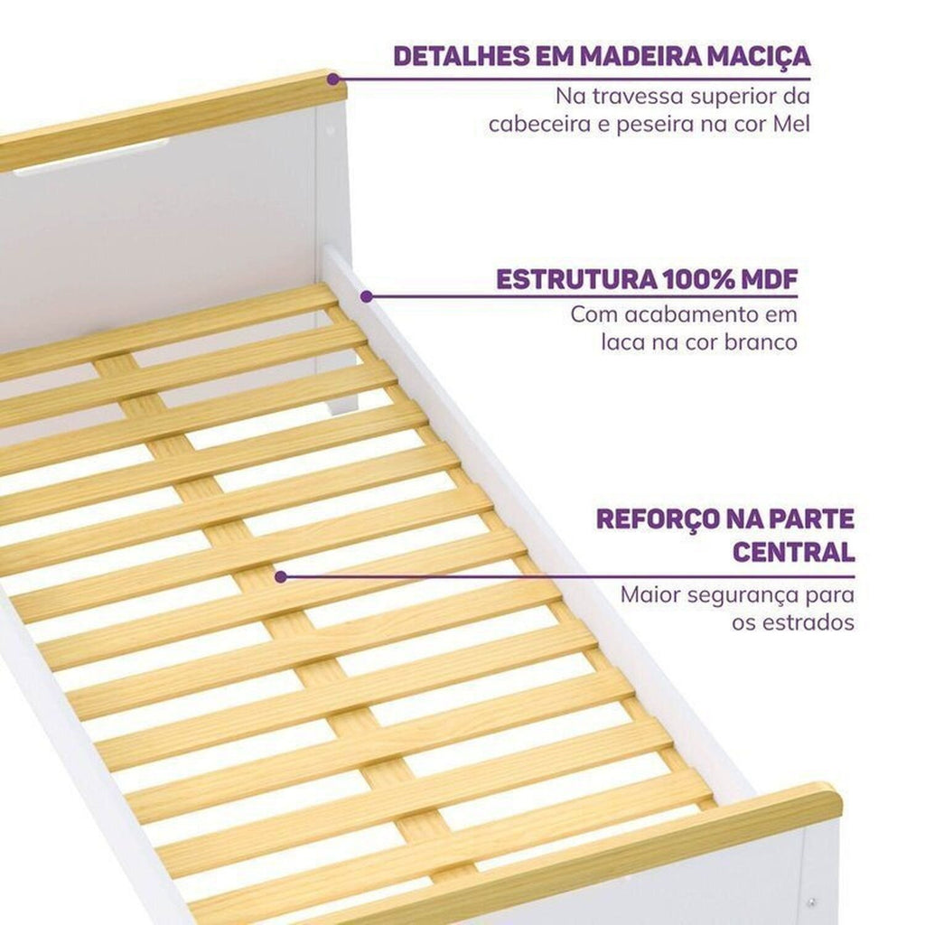 Quarto Completo com Guarda-Roupa Curió e Bicama Petit Casatema MadeiraOriginals Branco/Mel