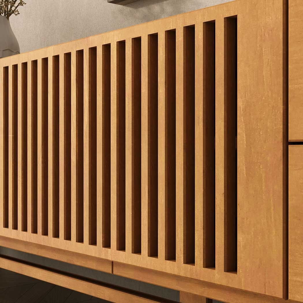 Rack Sala 220 cm TV até 85 Polegadas Madeira Maciça 2 Portas Ripadas Freijó Adamo IDIMEX