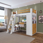 Cama Alta Beliche Office Adulto Multifuncional com 6 Gavetas Micenas Yescasa Branco/Freijó