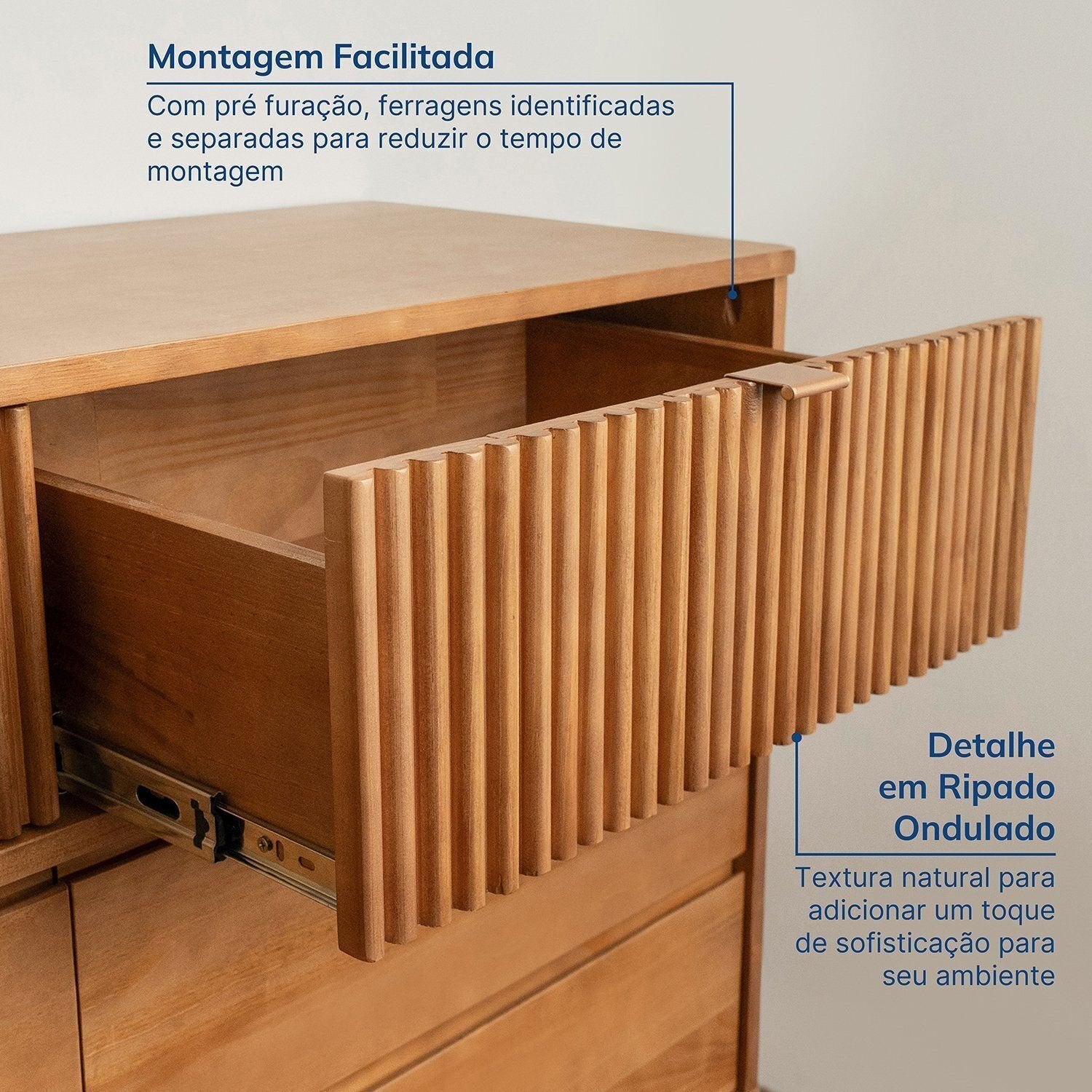 Cômoda 6 Gavetas Oiti Madeira Maciça Pinus 132,8cm CabeCasa MadeiraOriginals Marrom