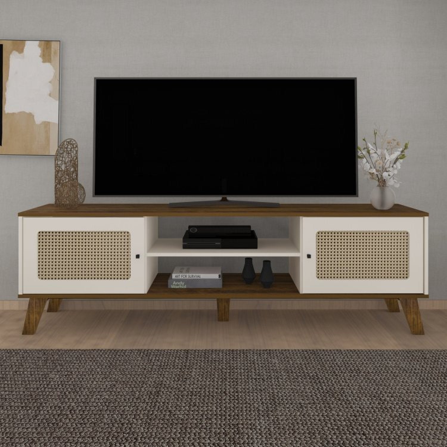 Conjunto Sala de Estar 3 Peças Rack para TV até 75 Polegadas Buffet Memphis Mesa Centro Saara Espresso Móveis Bege