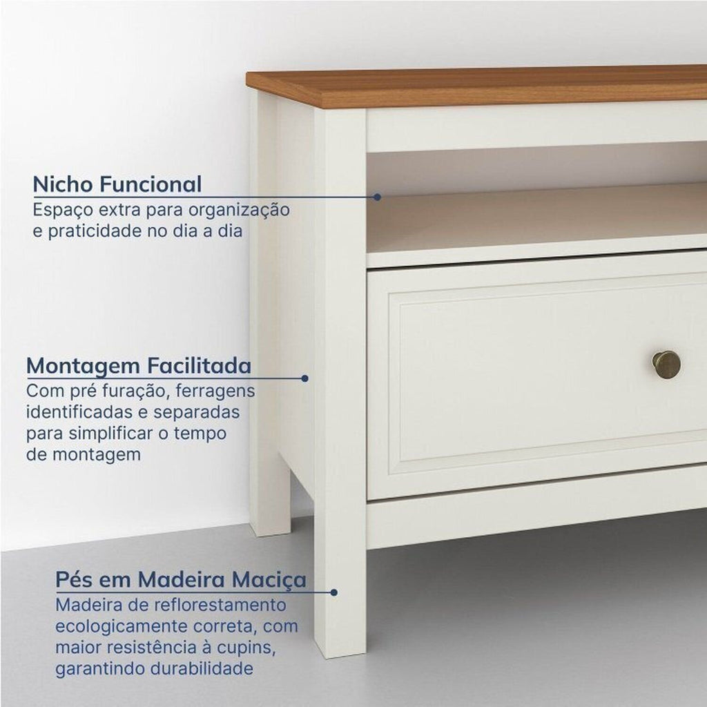 Conjunto Sala de Estar 2 Peças com Rack 2,10 e Armário 2 Portas Ananda CabeCasa MadeiraOriginals Branco Off White/Mel