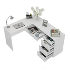 Escrivaninha em L com Mesa Escritório 5 Gavetas 152cm Branco Foscarini
