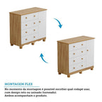 Cômoda Infantil 1 Porta 4 Gavetas 100% MDF Mimo Espresso Móveis Branco Brilho/Amêndoa