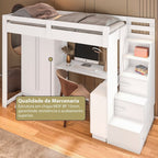 Cama Alta Beliche Office Adulto com Roupeiro e Escrivaninha Moon Yescasa Branco