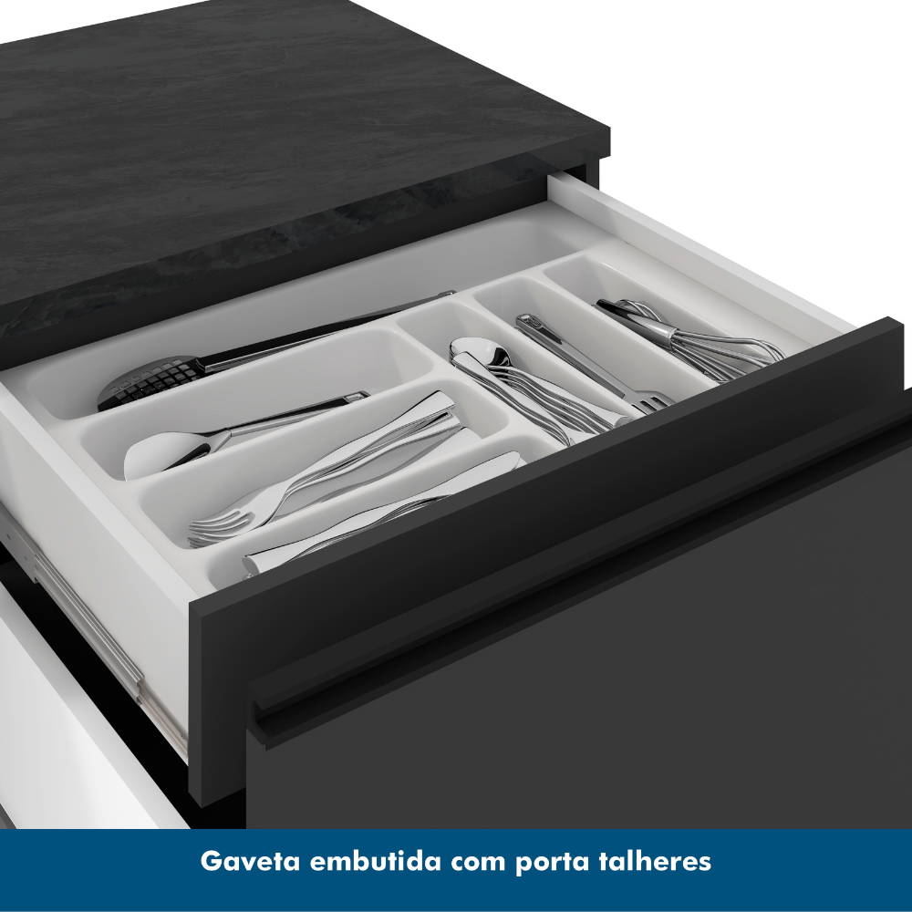 Cozinha Modulada Completa 7 Peças 7 Portas 4 Gavetas com Nicho para Micro-Ondas e Balcão com Tampo Etna Poliman Móveis Grafite Cinza