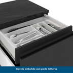 Cozinha Modulada Completa 7 Peças 7 Portas 4 Gavetas com Nicho para Micro-Ondas e Balcão com Tampo Etna Poliman Móveis Grafite Cinza