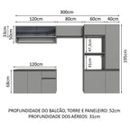Armário de Cozinha Completa Suspenso 300cm Cinza Nimes Madesa 07