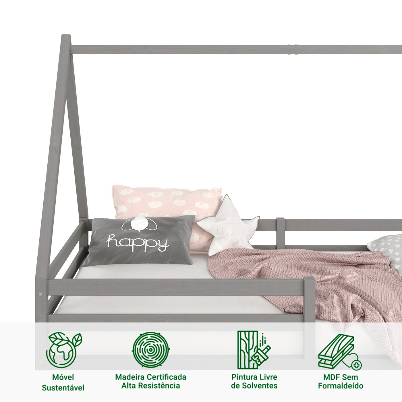 Cama Montessoriana Casa Madeira Maciça Pinus Sila com Estrado Idimex