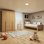 Kit Quarto Infantil com Guarda-Roupa 4 Portas e Cama de Solteiro Marrom Amêndoa Clean Móveis Lopas