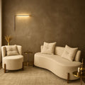 Conjunto Gaia Sofá e Poltrona Curva Orgânica Veludo Bege MD Montanaris Decor