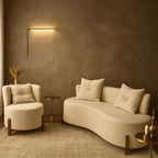Conjunto Gaia Sofá e Poltrona Curva Orgânica Veludo Bege MD Montanaris Decor