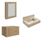 Conjunto para Banheiro Bancada em Porcelanato com Cuba Esculpida, Armário e Espelheira Ripy Bumi 60cm Amarelo/Wood