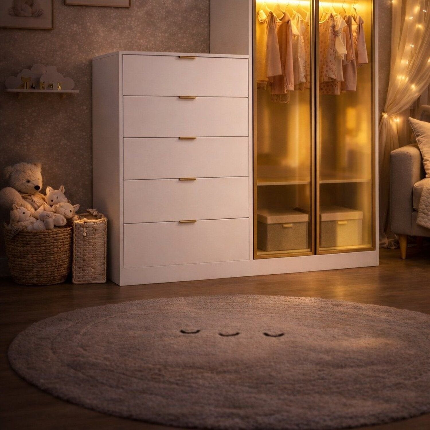 Cômoda Infantil 5 Gavetas 2 Portas com Iluminação LED Reflecta Cecília Móveis Sul Branco