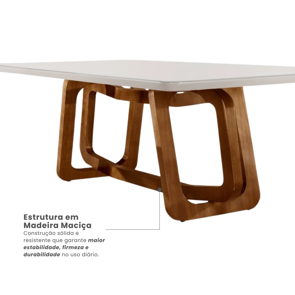 Conjunto de Mesa de Jantar Retangular Madeira Maciça com Vidro e 8 Cadeiras Genova Monaco Yescasa