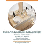 Conjunto para Banheiro Bancada Porcelanato Cuba Apoio Armário Espelho Ripy Bumi 120cm Amarelo/Wood/Travertino
