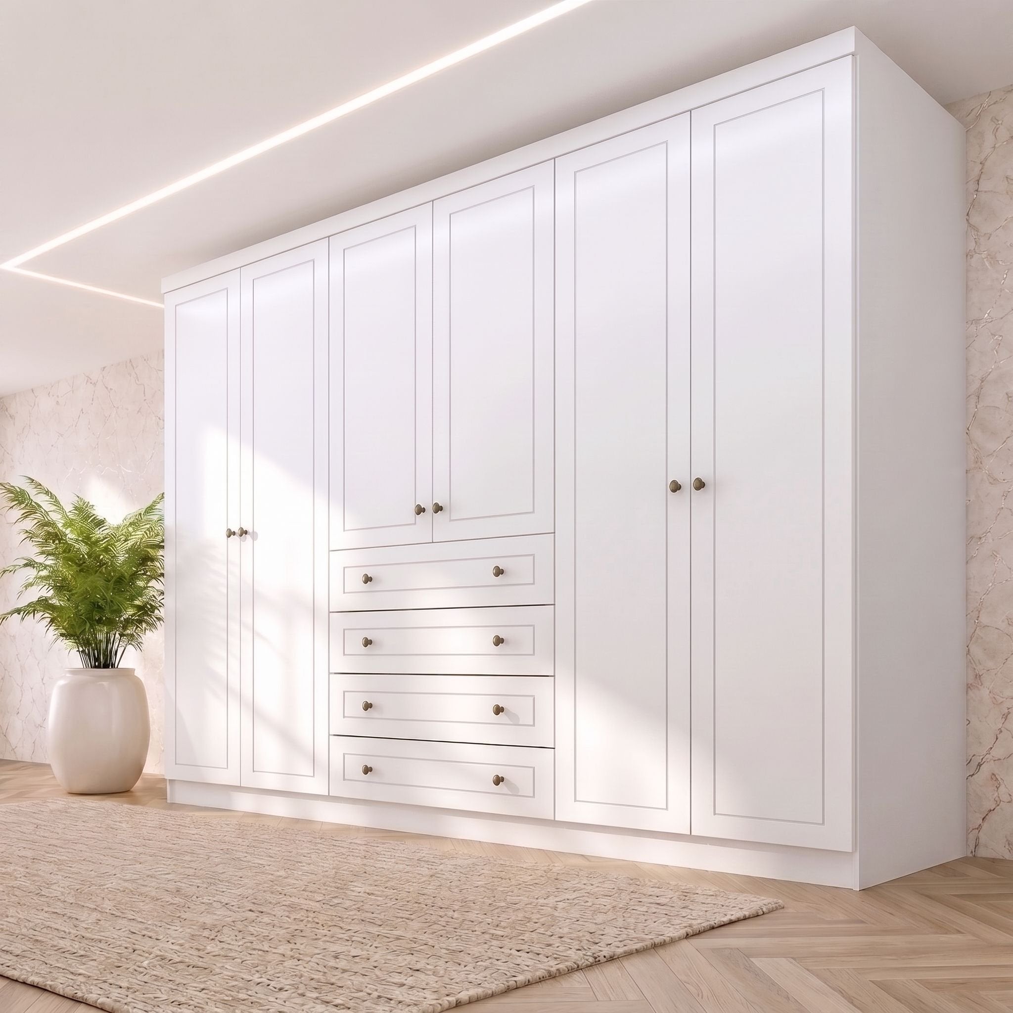 Guarda-Roupa Casal 6 Portas 4 Gavetas Nova York Espresso Móveis Branco