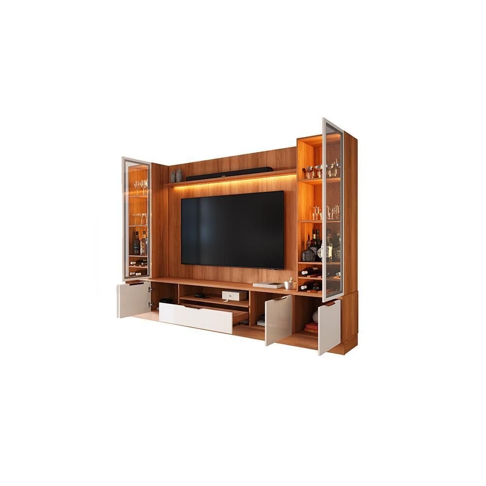 Estante Home Noble 270cm para TV até 75 Polegadas com 2 Cristaleiras Portas Reflecta e LED Movelove
