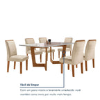 Conjunto Sala de Jantar Mesa Redonda Tampo Vidro e MDF com 6 Cadeiras Luísa Smart Plus Cel Móveis