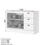Balcão para Pia 2 Portas 3 Gavetas MDF 120cm Emily Espresso Henn Branco HP