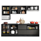 Cozinha Modulada Completa 7 Peças 7 Portas 4 Gavetas com Nicho para Micro-Ondas e Balcão com Tampo Etna Poliman Móveis Grafite Cinza