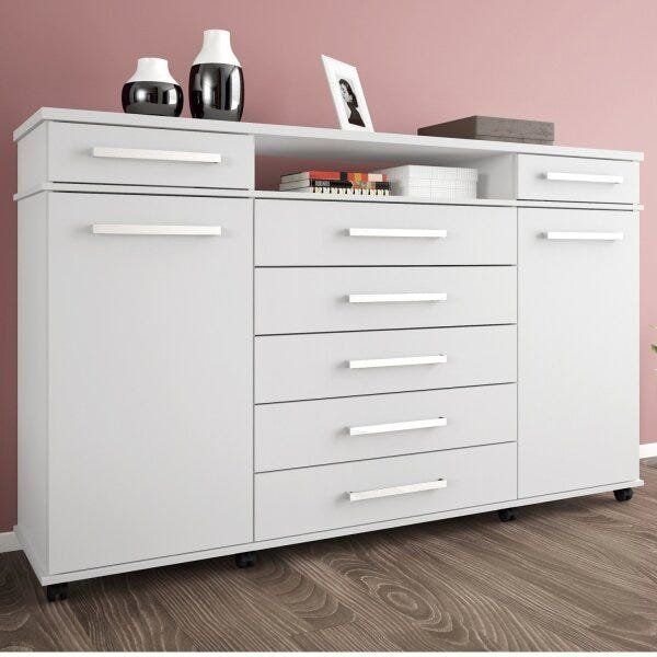 Cômoda 7 Gavetas 2 Portas com Rodízios London Yescasa Branco