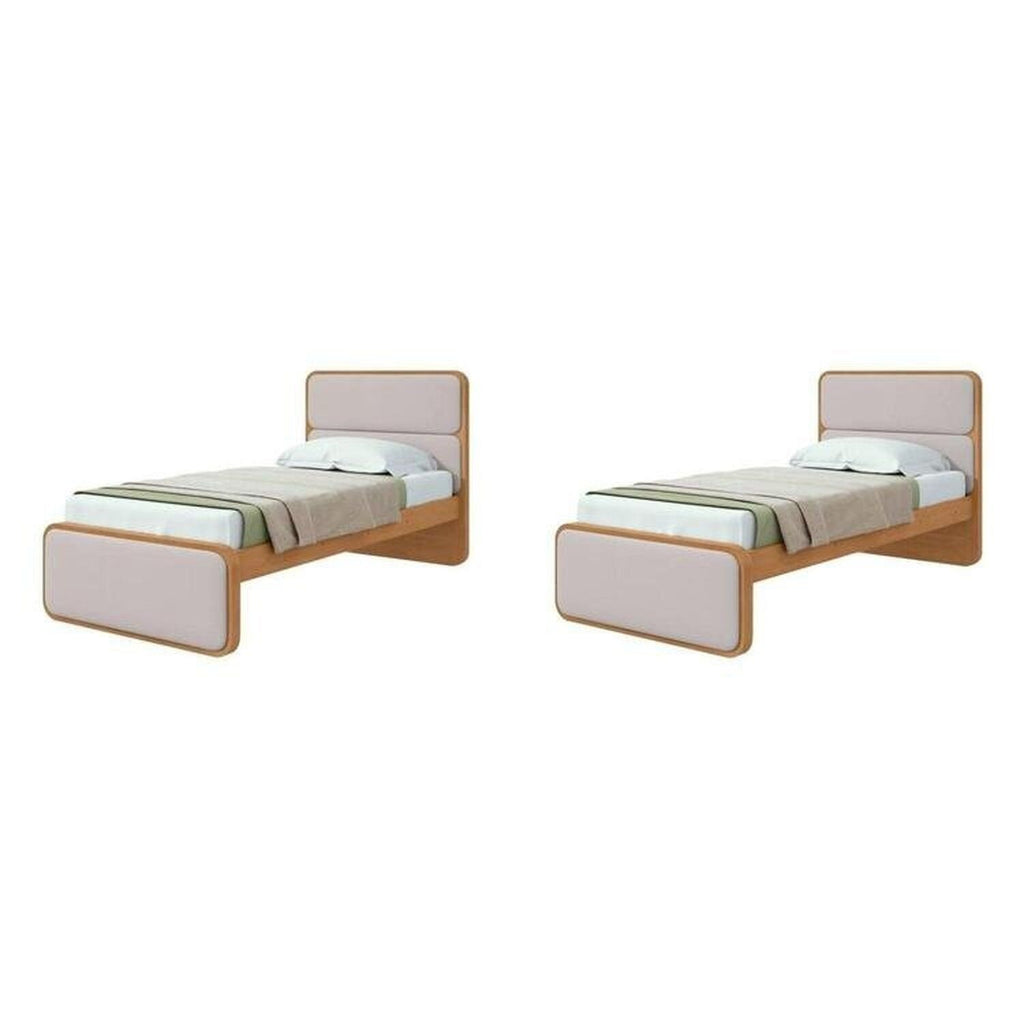 Kit 2 Camas de Solteiro Infantil com Cabeceira Estofada Corino Loop Móveis Lopas