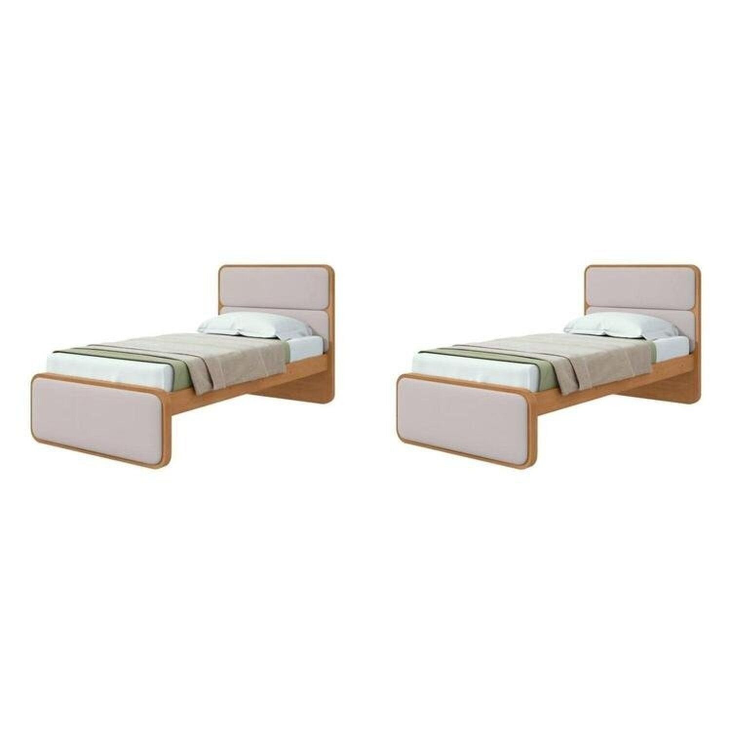 Kit 2 Camas de Solteiro Infantil com Cabeceira Estofada Corino Loop Móveis Lopas