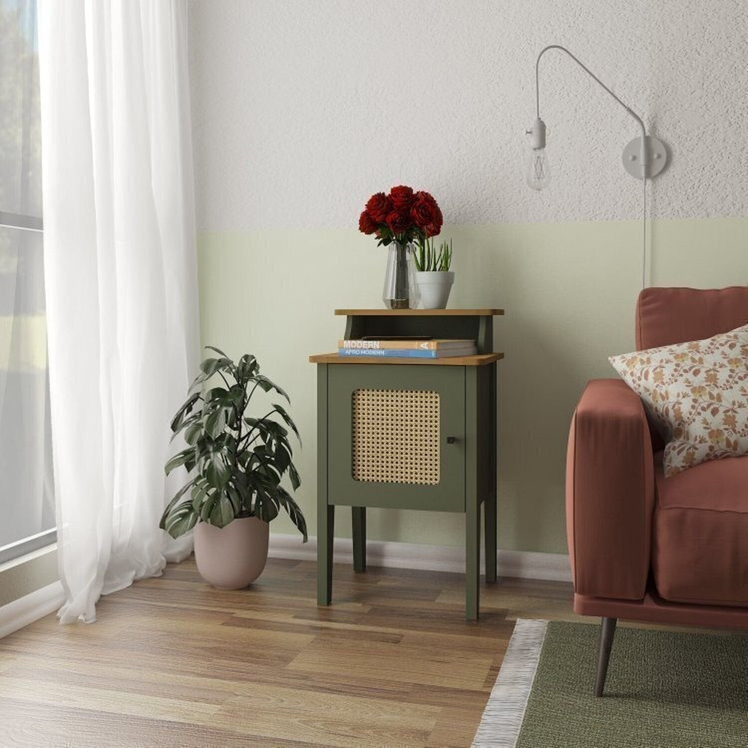 Kit 3 Peças Sala de Estar Charlotte Rack para TV Até 75 Polegadas Mesa de Centro e Apoio Espresso Móveis Carvalho/Menta