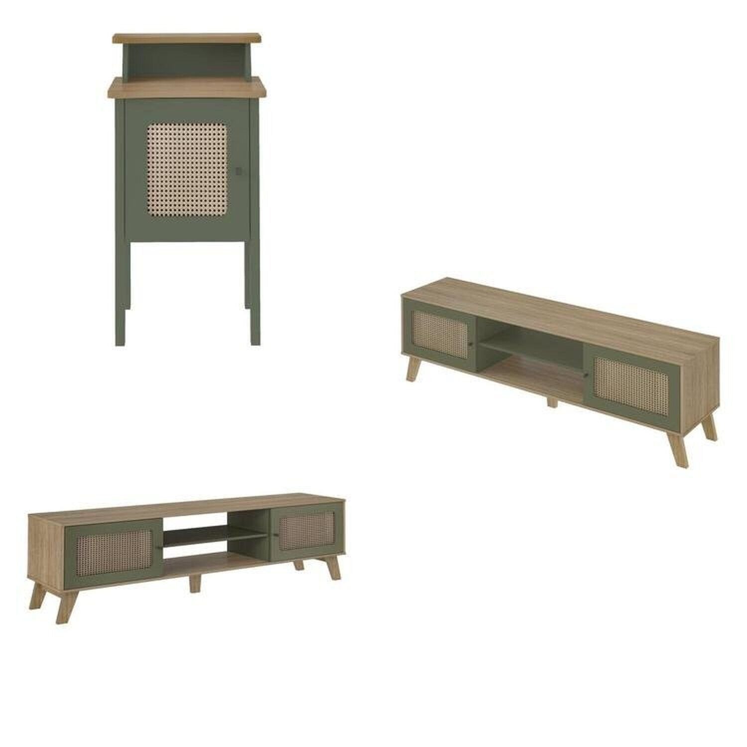 Kit 3 Peças Sala de Estar Charlotte Rack para TV Até 75 Polegadas Mesa de Centro e Apoio Espresso Móveis Carvalho/Menta