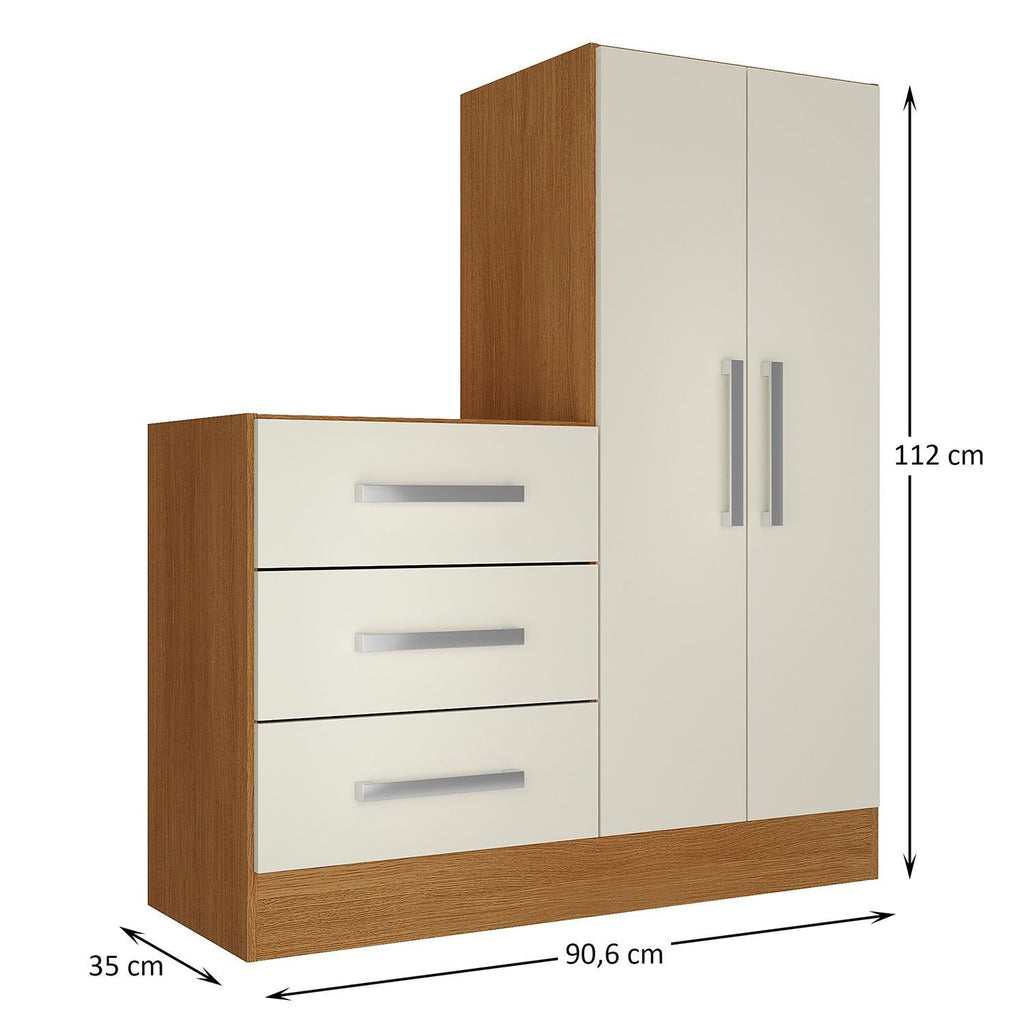 Cômoda para Quarto 3 Gavetas 2 Portas Dunas Nature e Off White Yescasa Branco