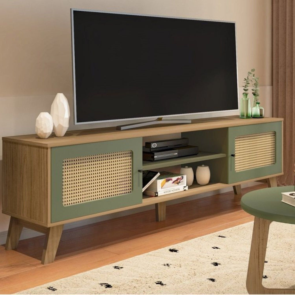 Kit 3 Peças Rack para TV até 75 Polegadas Buffet e Mesa de Centro Memphis Verde